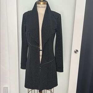 NEW Robert Ellis black white dot open front zipper long jacket asymmetrical L